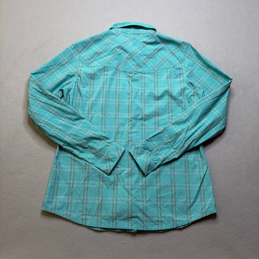 Stio Button Up Shirt Women’s Medium Turquoise Plaid Snap Western Outdoor Hiking - Picture 7 of 10